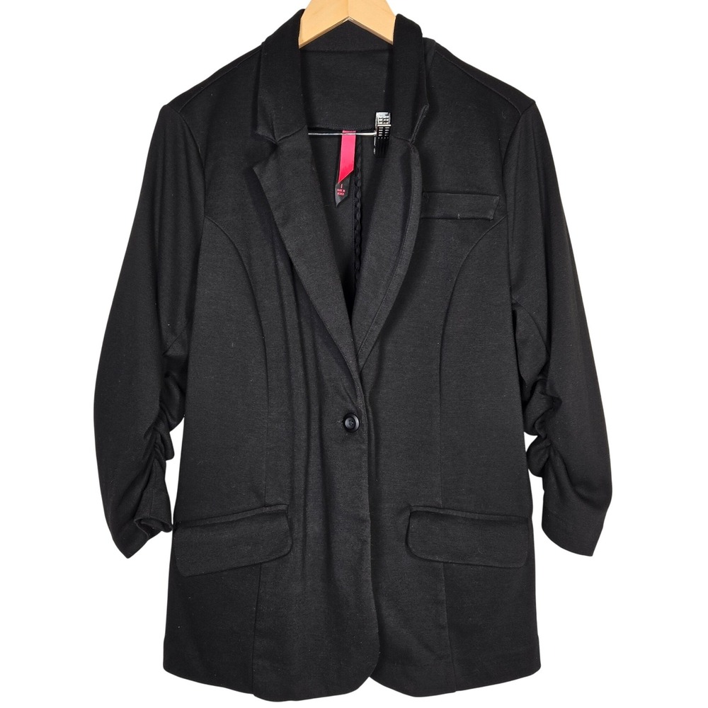Pure Energy Black Ruched 3/4 Sleeve Blazer Jacket Career Casual‎ Comfort